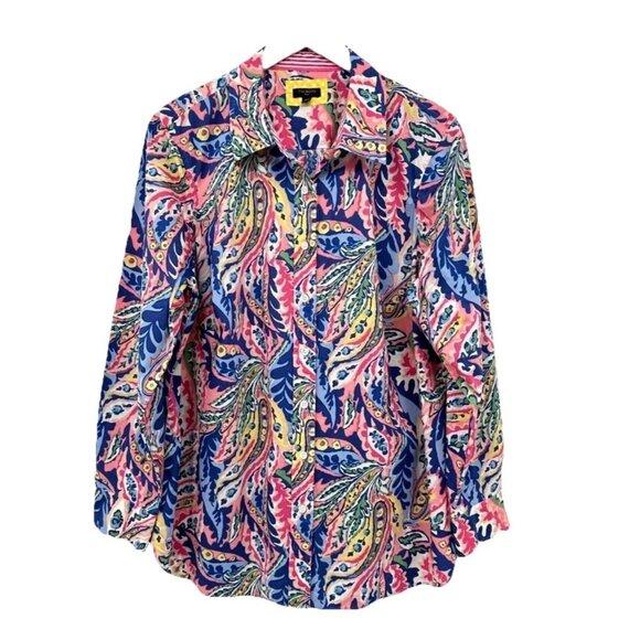 Talbots Pink Blue Paisley Print Button-up Blouse Top, Size Small, Color-block - Picture 1 of 8